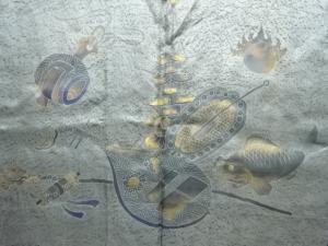 アンティーク　七福神模様肩裏紋付羽二重男物羽織